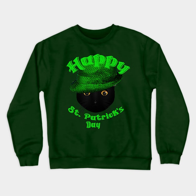 Black Cat Happy Saint Patrick's Day Crewneck Sweatshirt by letnothingstopyou